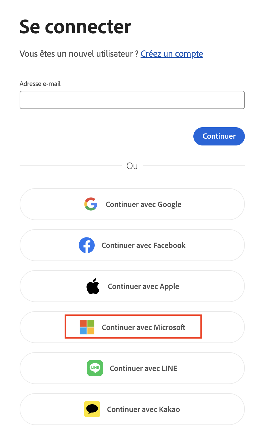 Étape 2 - Continuer avec Microsoft